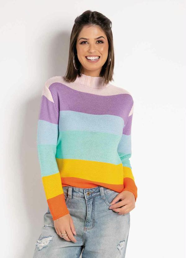 

Blusa Listrada Colorida em Tricô com Mangas, Multicores