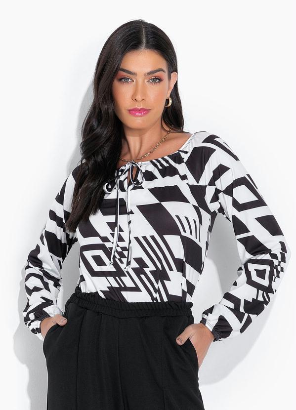 Blusa Manga Longa Preto e Branco