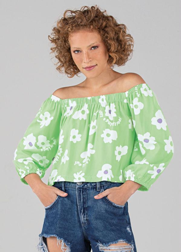 Blusa Verde Bata Floral Feminina