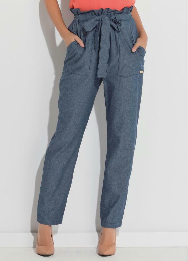 Calça Clochard em Jeans Azul com Bolsos