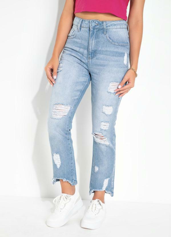 Calça Jeans Reta Destroyed Sawary