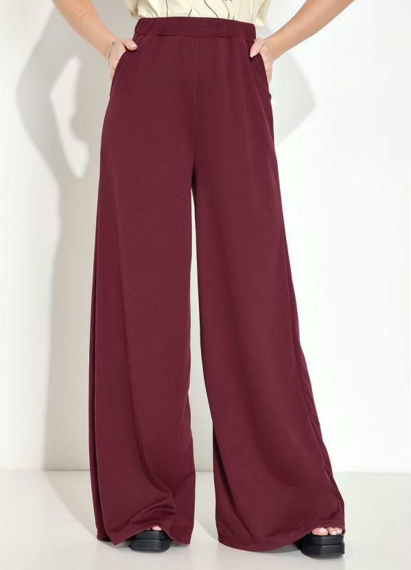Vista 2 Calça Pantalona com Elástico na Cintura Bordô Moda Pop Moda Pop