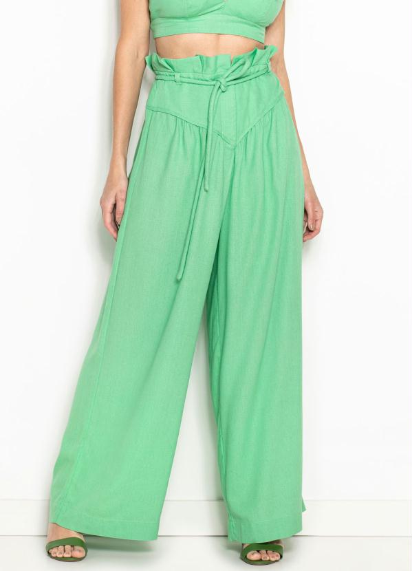 Calça Pantalona de Linho Verde
