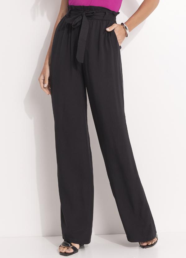 Calça Pantalona Preta Clochard com Faixa