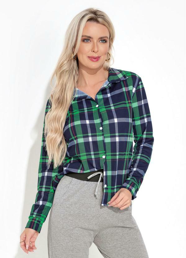 Vista 2 Camisa com Mangas Longas Xadrez Marinho Moda Pop Moda Pop