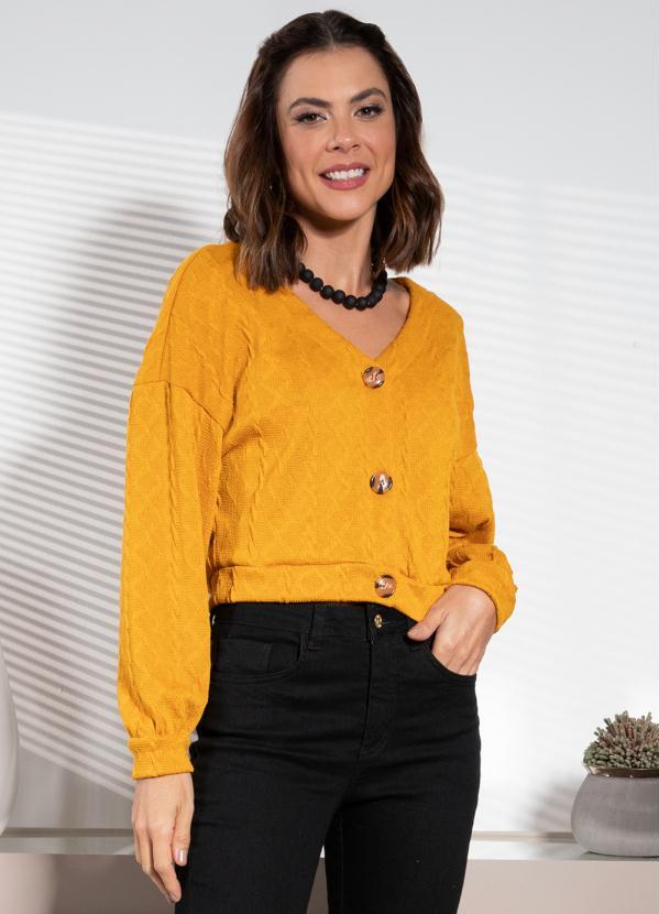 Casaco Caramelo em Malha Jacquard