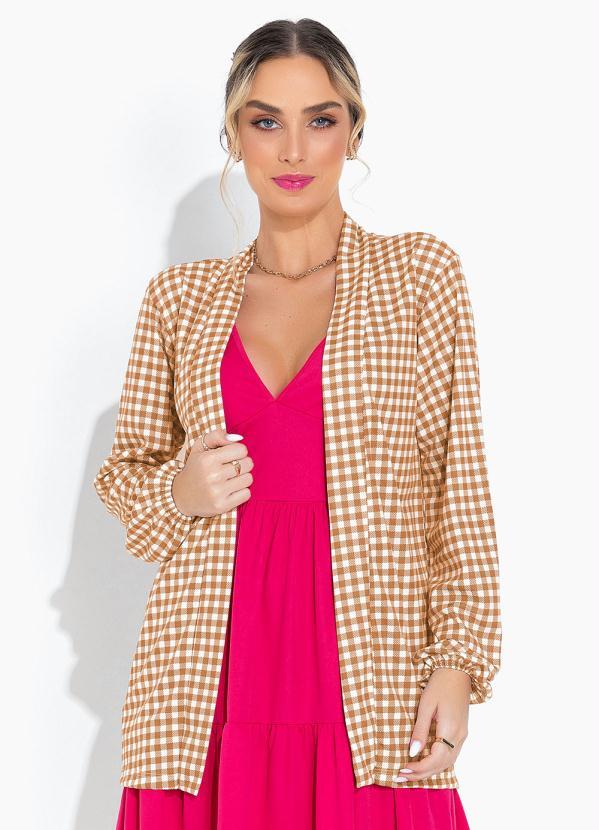 Casaco Xadrez Alongado com Manga Longa Bufante