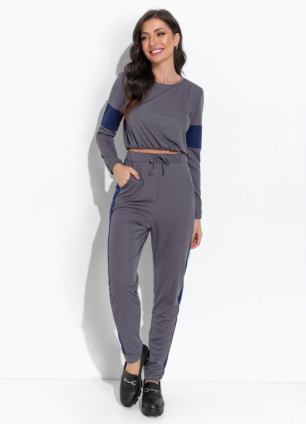Vista 2 Conjunto Cinza Blusa e Calça Moda Pop Moda Pop