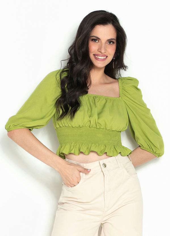 Blusa Cropped de Viscose Verde