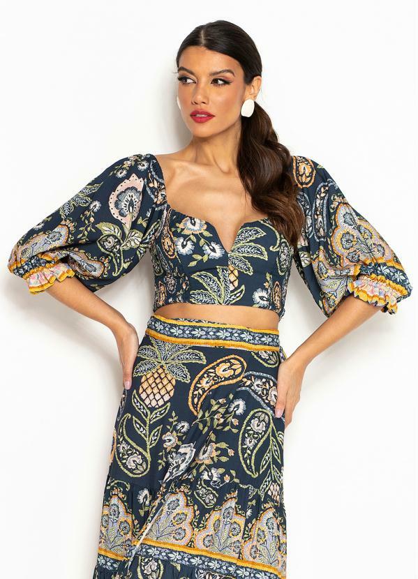 Vista 2 Blusa Cropped Desejo de Abacaxi Azul