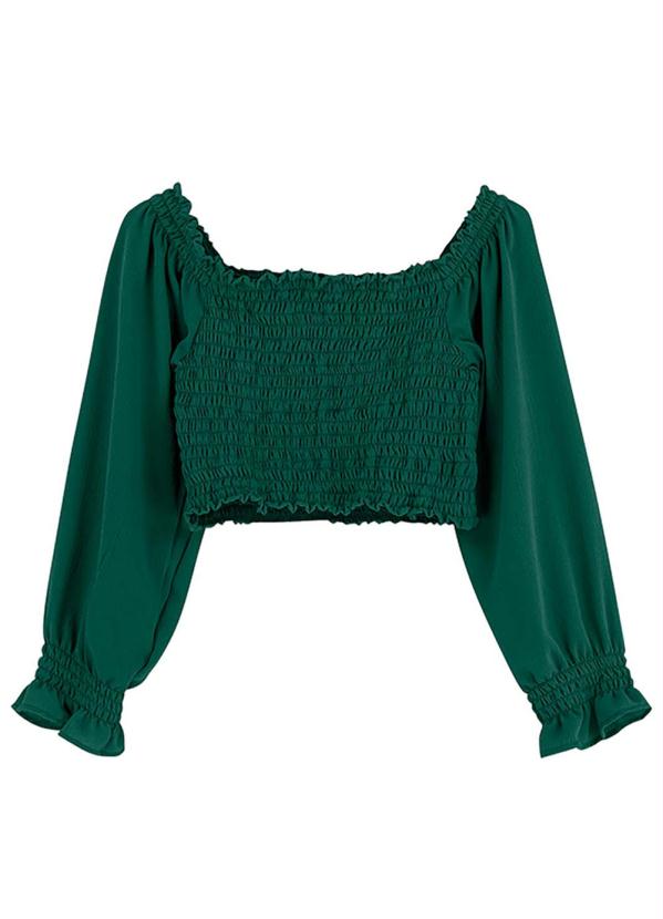Blusa Verde Cropped em Crepe Texturizado