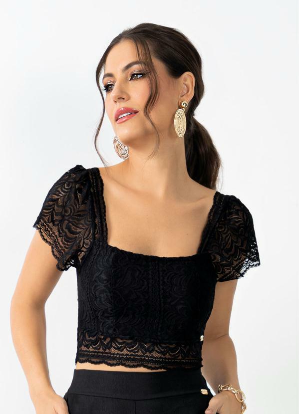 Cropped Preto de Renda