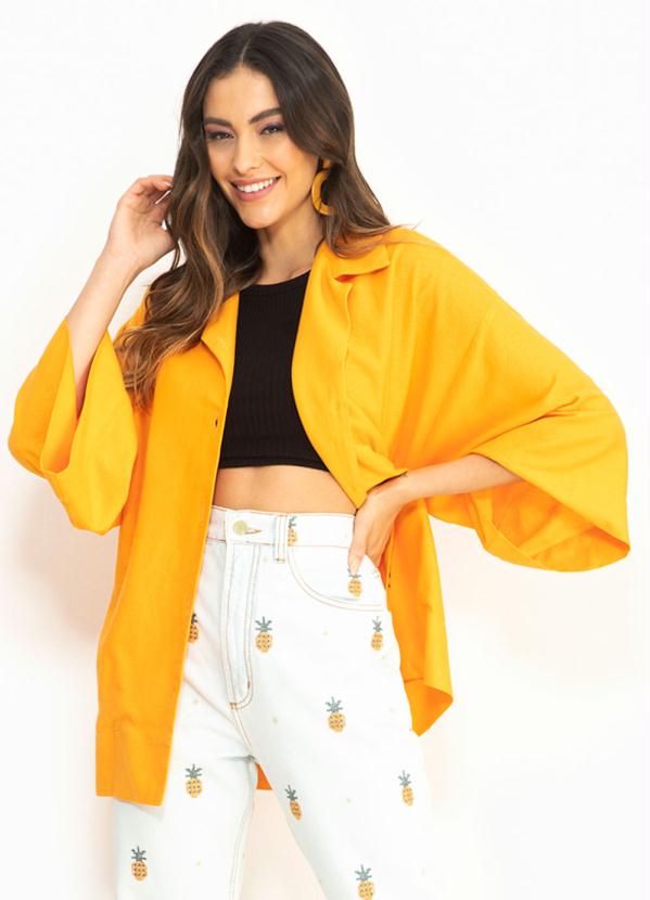 Camisa Kimono de Linho Amarela