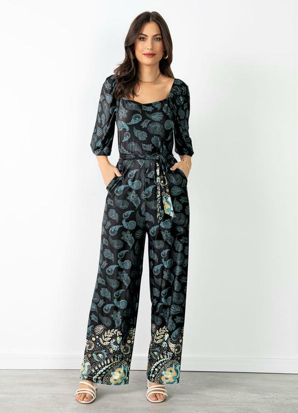 Macacão Paisley Preto com Faixa