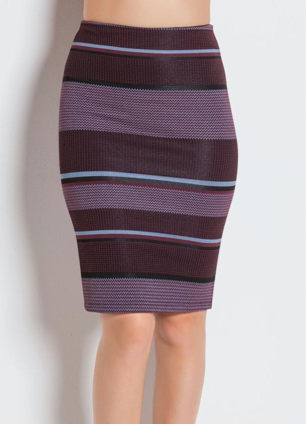 

Saia Listrada em Malha Jaquard, Vermelho