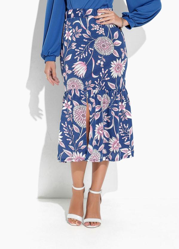 Saia Floral Azul com Fenda