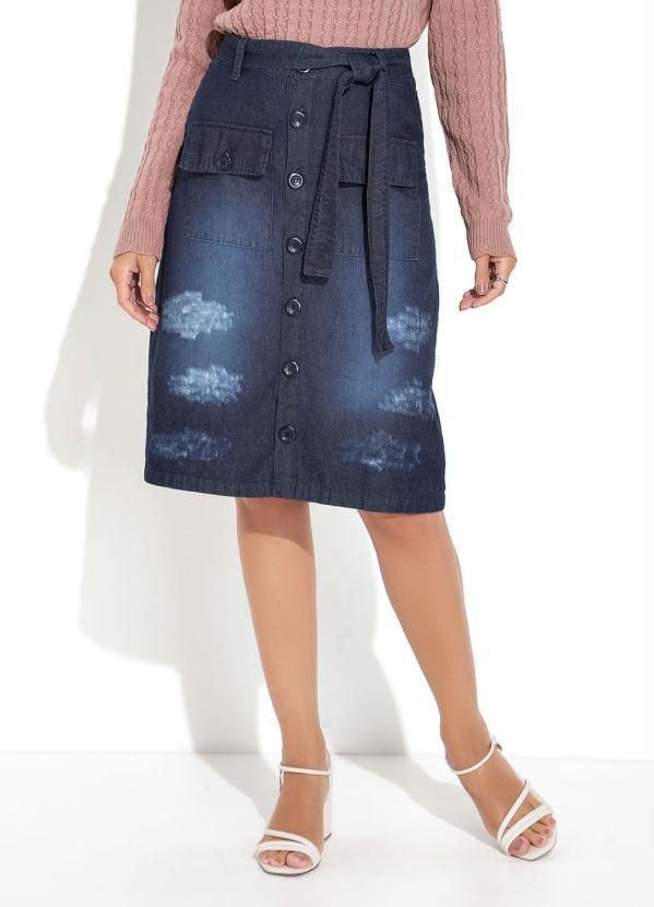 Saia Jeans Azul com Faixa