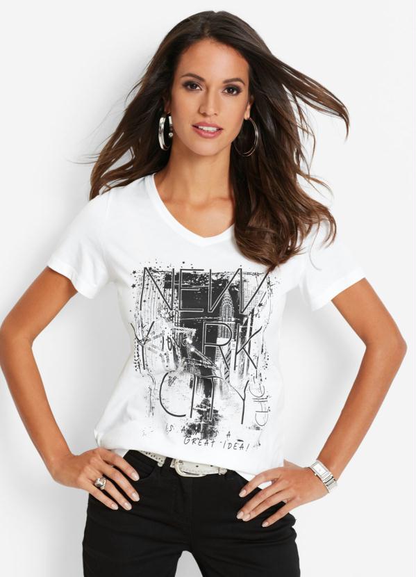 T-Shirt com Estampa Frontal Nyc Branca