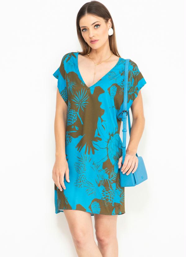 T-Shirt Dress de Viscose Estampado Azul