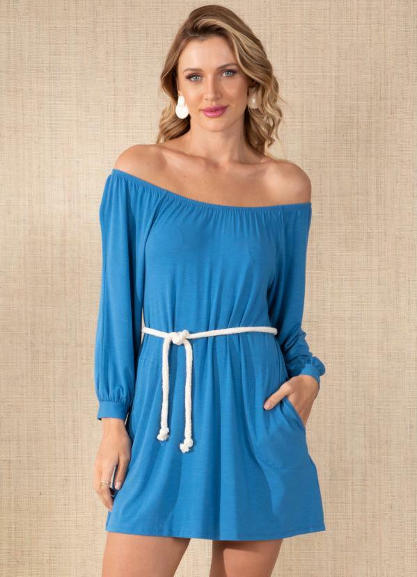 Vestido Azul com Cordel para Amarrar na Cintura