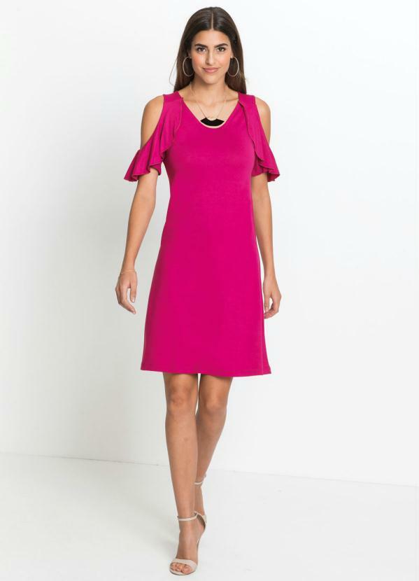 

Vestido com Babados e Ombros Vazados Rosa Pink