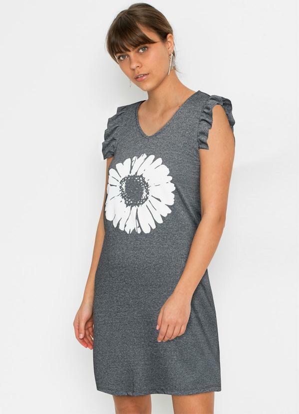 Vestido com Estampa Flor Chumbo
