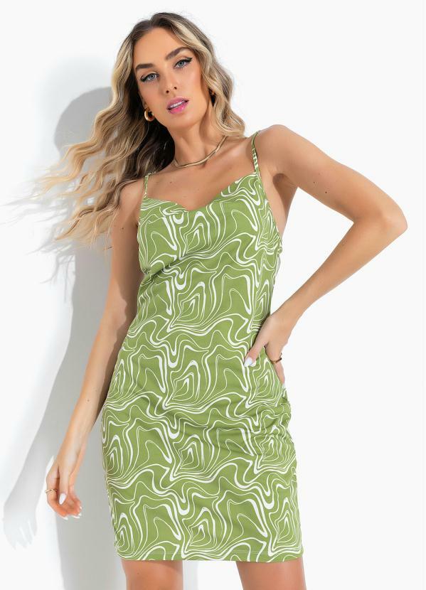 Vestido Efeito LÃquido Verde com Decote Degagê