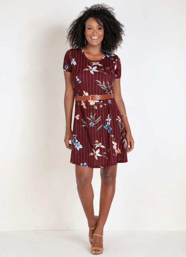 

Vestido Evasê com Estampa Floral, Vermelho