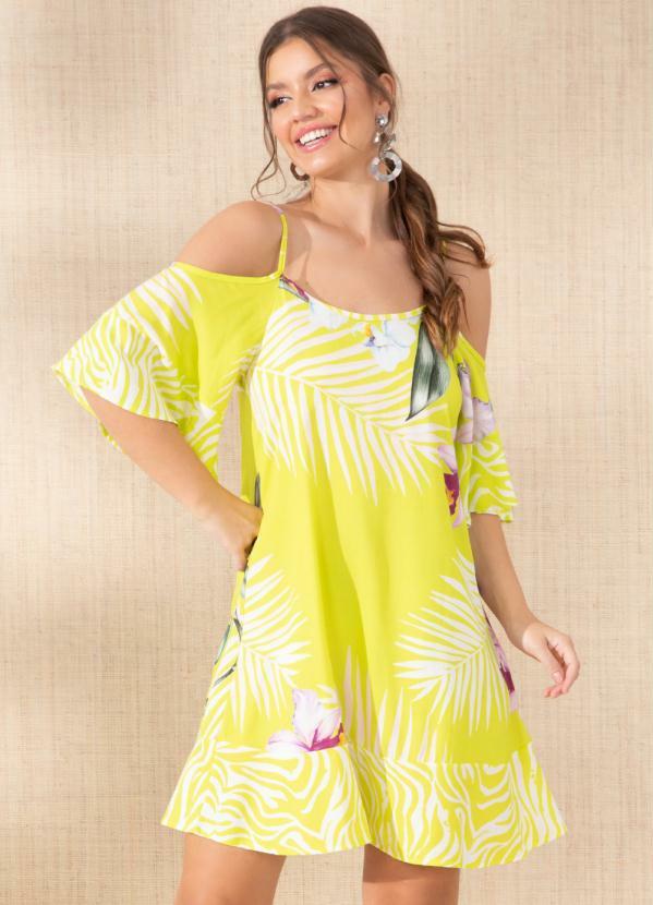 Vista 2 Vestido Floral Neon em Viscose Plana Digital Quintess Quintess