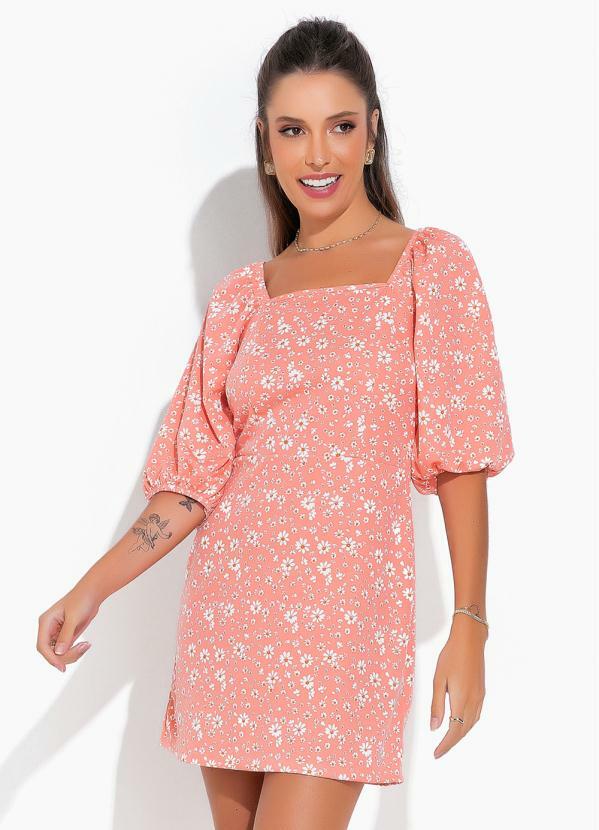 Vestido Mini Floral com Decote Quadrado