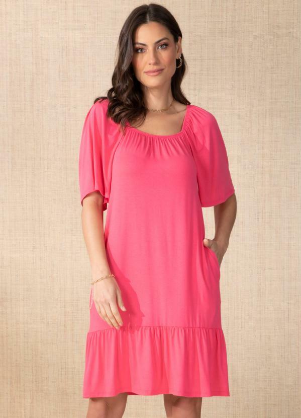 Vista 2 Vestido Rosa com Babado na Barra Quintess Quintess