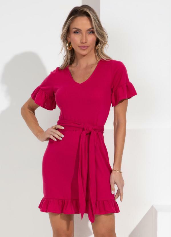 Vista 2 Vestido Rosa com Faixa para Amarrar Quintess Quintess