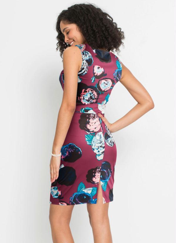

Vestido Tubinho com Recortes Floral Amora, Roxo