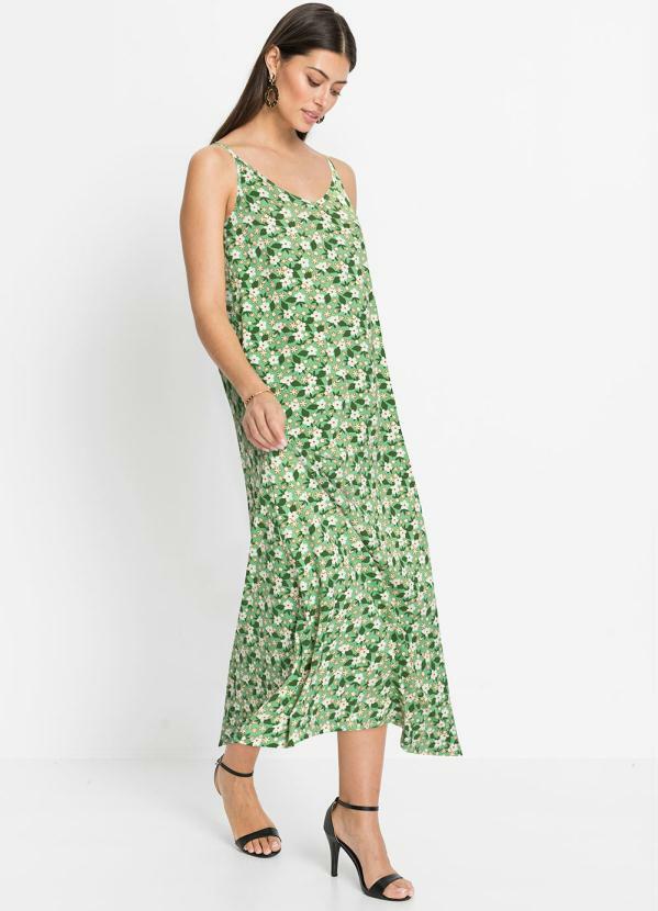 Vestido de Alcinha Longuete Floral Verde