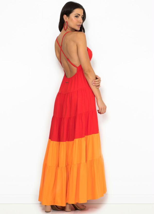 

Vestido Longo Bicolor Vermelho e Laranja