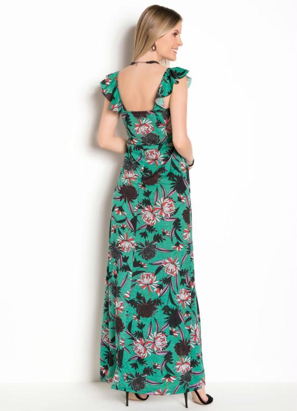 

Vestido com Botões Decorativos Floral Verde