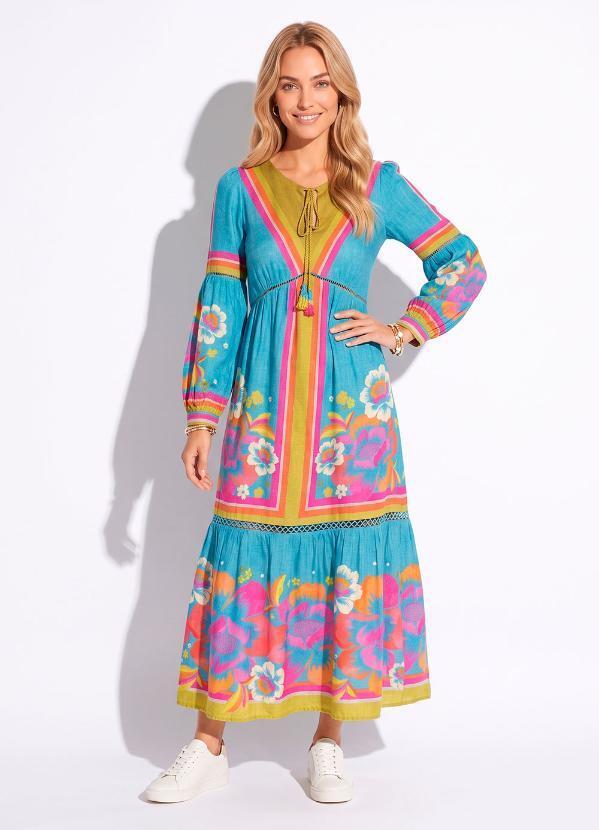 Vista 2 Vestido de Viscose Primavera Engenharia Azul FARM FARM