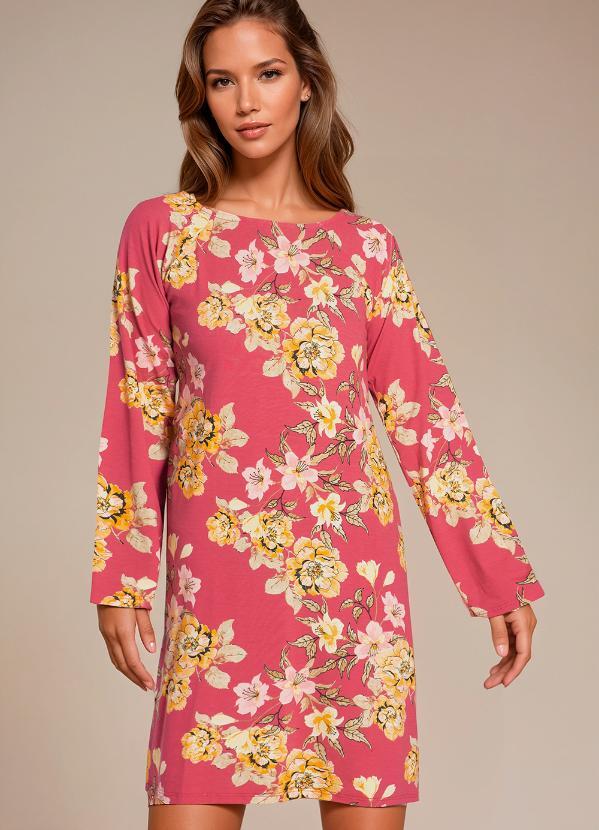 Vestido Manga Ampla Floral Vermelho