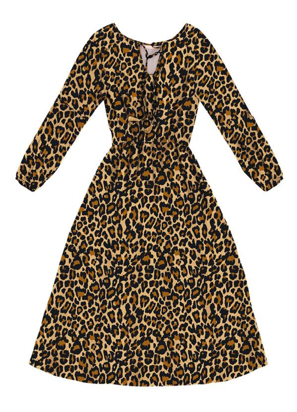 Vestido Viscose Leopardo Estampado