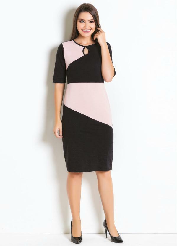

Vestido Bicolor Rosa e Preto Moda Evangélica