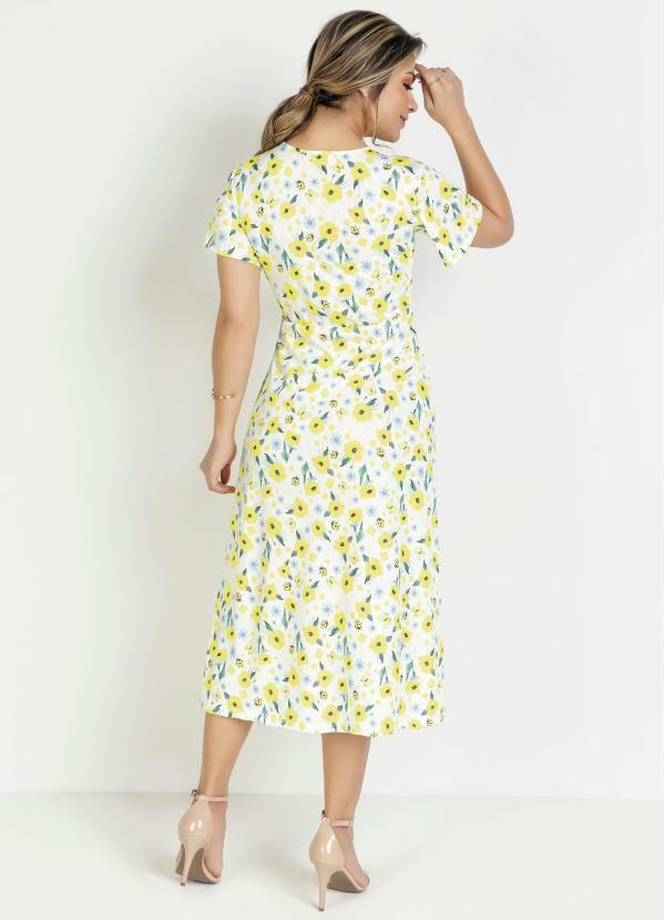 

Vestido Floral Amarelo Evasê Moda Evangélica