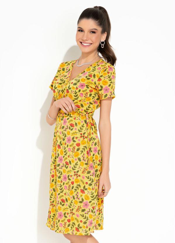 VestidoFloral Amarelo Transpasse