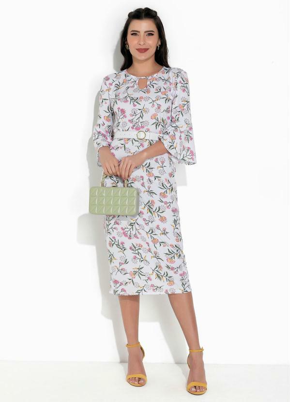 Vestido Floral Branco com Gota
