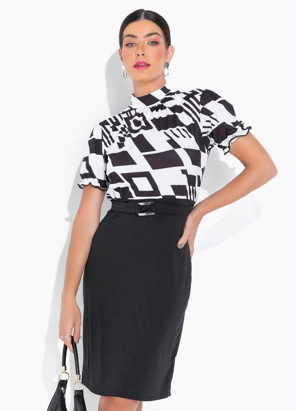 Vestido Gola Alta Tubinho P&B