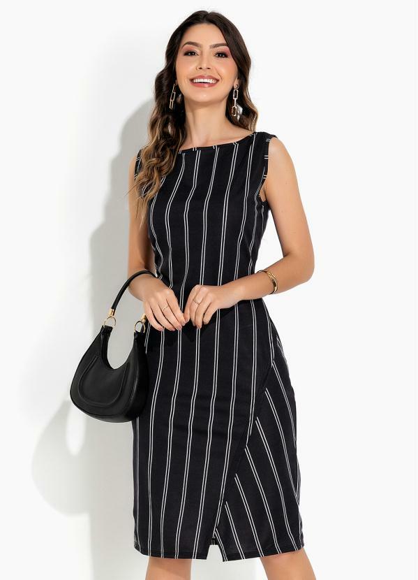 Vista 2 Vestido Listras Preto com Fenda Rosalie Rosalie
