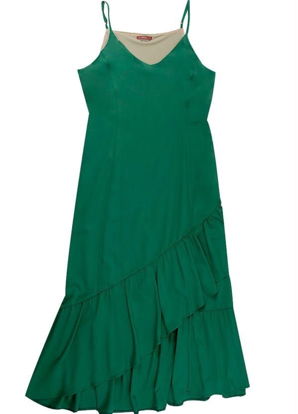 Vestido Midi com Alça e Babados Verde