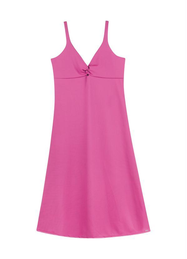 Vista 2 Vestido Midi Decote Coração Rosa Marialícia Marialícia