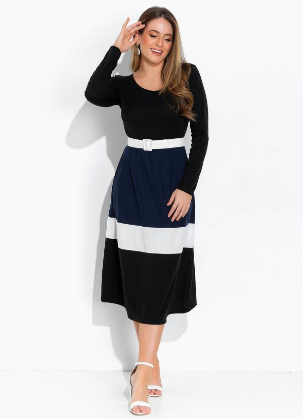 Vestido Tricolor com Recortes