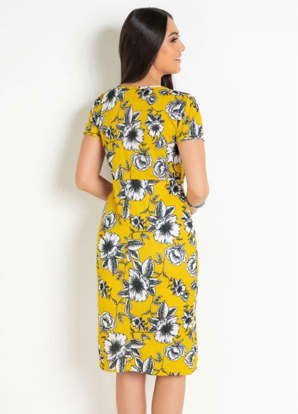 

Vestido Tubinho Moda Evangélica Floral Amarelo