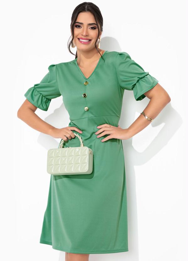 Vestido Verde Menta com Botão Moda Evangélica